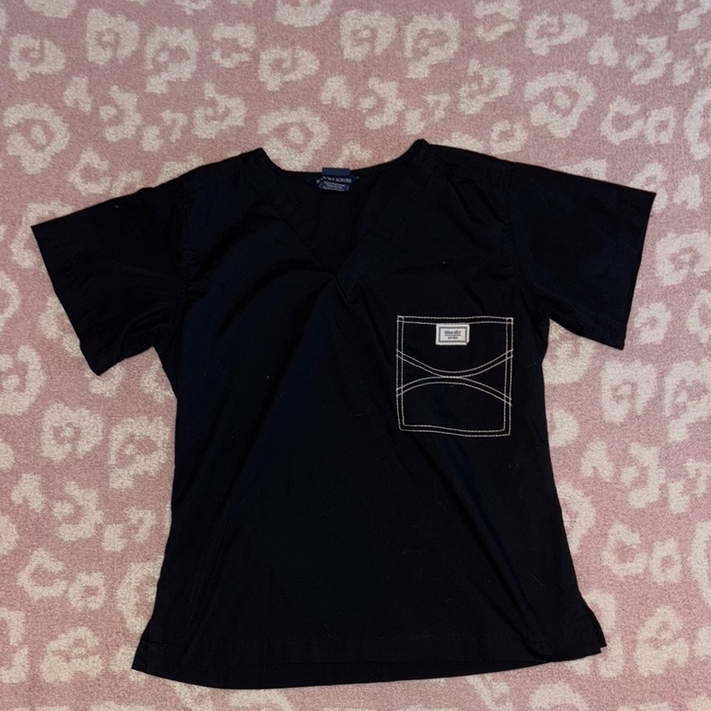 Blue Sky Black Scrub Top